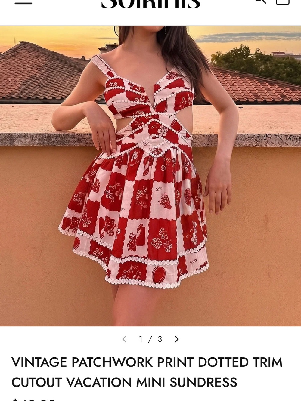 LINI Red and White Patchwork Cutout Mini Dress